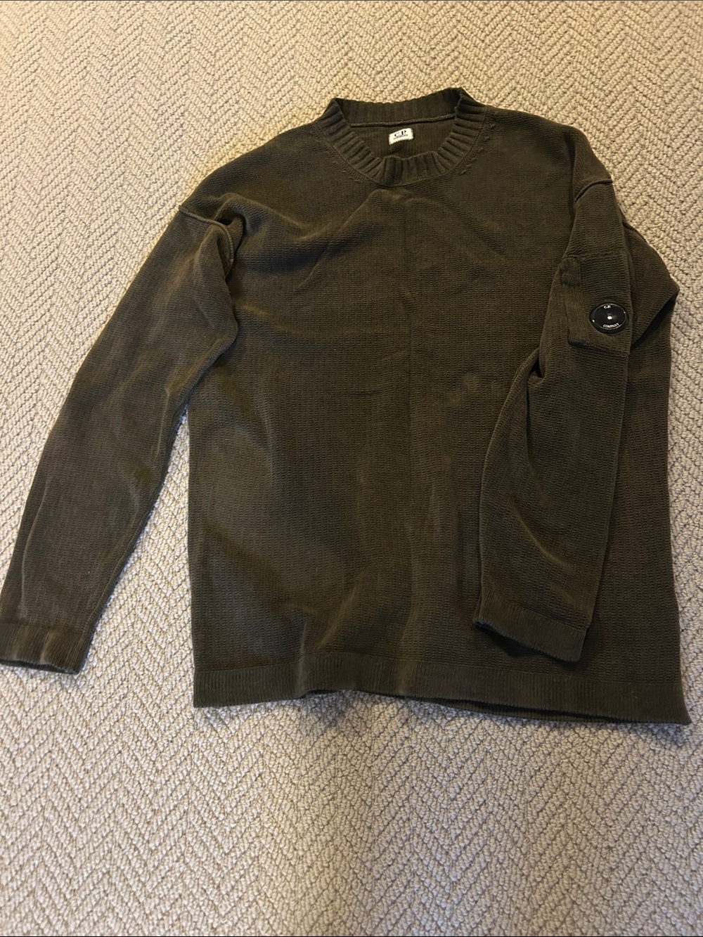 C.P. Company Olive Crewneck Sweater with Sleeve Lens Detail xxl